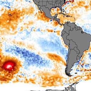A mancha quente de água que se move no Pacífico em ...