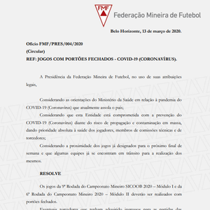 Por coronavírus, nona rodada do Campeonato Mineiro será ...