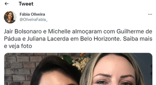 'Nem sabia quem eu era', afirma esposa de Guilherme de Pádua sobre selfie com Michelle Bolsonaro