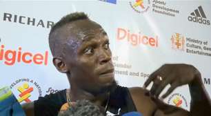 Bolt se emociona durante a final da corrida da Jamaica