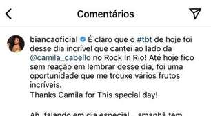 Mc Bianca relembra apresentação com Camila Cabello no Rock in Rio