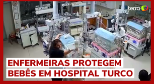 Câmera de segurança flagra enfermeiras protegendo bebês em hospital turco durante terremoto