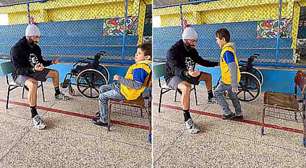 Professor de Educação Física de (RO) viraliza ao ajudar aluno com encefalopatia a andar. ASSISTA