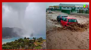 Vídeo mostra tromba d'água e carros sendo arrastados durante grande temporal na Grécia