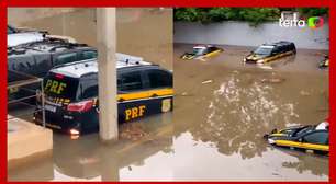 Viaturas da PM e PRF ficam debaixo d'água após chuvas no Rio de Janeiro