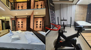 Motel cria sala fitness com bicicleta ergométrica e aparelho de musculação