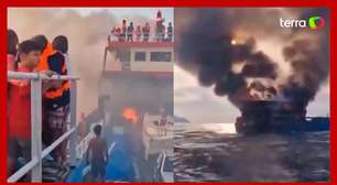 Passageiros pulam no mar para escapar de incêndio em balsa na Tailândia