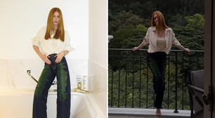 Marina Ruy Barbosa usa jeans com aplicação de veludo de R$ 997