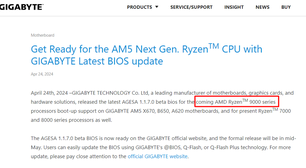 Gigabyte confirma novas CPUs Ryzen 9000 em atualização