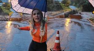 Ponte é arrastada pela correnteza durante vídeo gravado por prefeita no Rio Grande do Sul