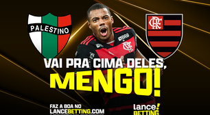 É gol! Com R$100, você fatura R$835 se o Flamengo vencer o Palestino por 3 a 0!