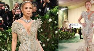 Jennifer Lopez usa look transparente e cravejado em joias para o MET Gala 2024; vestido demorou 800 horas para ficar pronto