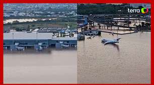 Imagens aéreas mostram o aeroporto de Porto Alegre debaixo d'água