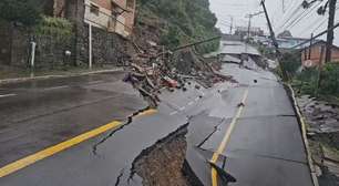 Rua desmorona após chuva em Gramado, no Rio Grande do Sul