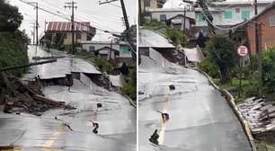 Tragédia no RS: veja antes e depois de rua que desmoronou na cidade de Gramado