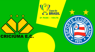 Criciúma x Bahia: onde assistir, horário e escalações do jogo pela Copa do Brasil