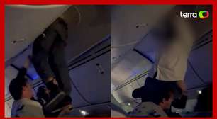 Turbulência em avião: vídeo mostra que passageiro foi parar no teto da aeronave