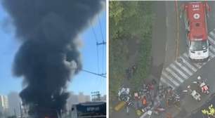 Dois ônibus pegam fogo em acidentes diferentes e complicam trânsito na Zona Sul de SP