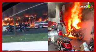 Ônibus e moto pegam fogo após acidente em São Paulo