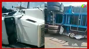 Carreta tomba e esmaga carro em acidente de trânsito em Manaus (AM)