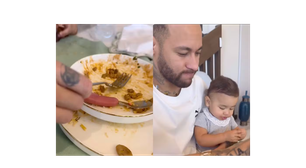 Diversão em família! Bruna Biancardi mostra Neymar dando comida e Mavie toda lambuzada: 'A zona que eles fazem'