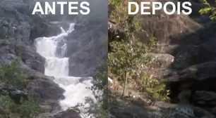 Cachoeira seca no interior de MG, onde não chove há mais de 100 dias