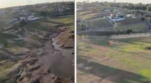 Lago seca parcialmente em região de Goiás onde não chove há 5 meses