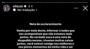 Terminaram? Casado com Viih Tube, Eliezer assusta fãs ao postar carta de separação: 'Momento difícil'