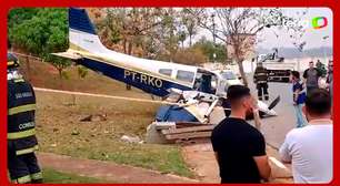 Avião de pequeno porte escapa da pista durante pouso e atinge praça em Bragança Paulista