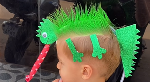 Mãe viraliza com penteado de 'camaleão' do filho para o 'Dia do Cabelo do Maluco'