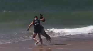 Homem corre ao mar para salvar cachorro de ataque de pitbull; vídeo