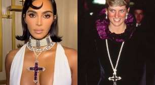 Kim Kardashian ostenta colar luxuoso de crucifixo da princesa Diana; saiba o valor