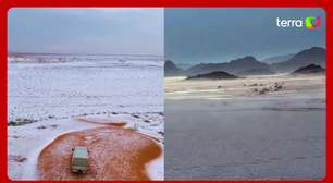 Deserto saudita fica coberto de neve pela primeira vez na história