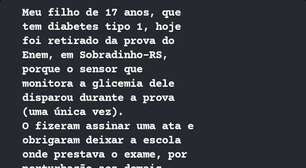 Estudante com diabetes é retirado da prova do Enem após sensor de glicose disparar alarme