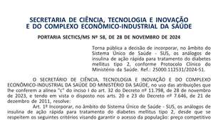 Ministério da Saúde incorpora insulina de ação rápida para diabetes tipo 2 no SUS