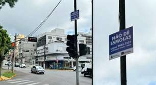 Placas "NÃO DÊ ESMOLAS" são instaladas em ruas de cidade na Serra Gaúcha