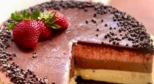 3 sabores em camadas: torta mousse napolitana fácil