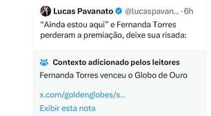 Lucas Pavanato comemora 'derrota' de Fernanda Torres no Globo de Ouro e é corrigido no X: 'Venceu'