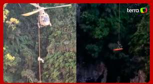 Canoísta é resgatado por helicóptero após cair de cachoeira em cânion de SC