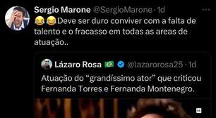 'Sem talento e fracassado': Sérgio Marone rebate comentários de Mario Frias sobre Fernanda Torres