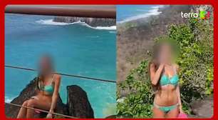 Turista invade local proibido para tirar fotos em penhasco no Parque Nacional de Fernando de Noronha