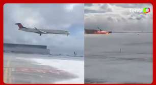 Vídeo mostra o momento em que avião capota ao aterrissar em Toronto, no Canadá