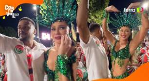 De saída, Paolla Oliveira ganha surpresa da Grande Rio durante ensaio técnico e chora