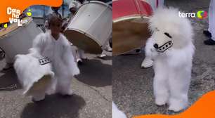 Menino de 3 anos encanta foliões com fantasia de ursinho branco no carnaval