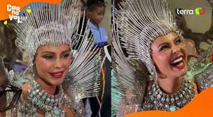 Reverenciada até de viaduto, Paolla Oliveira surge deslumbrante para despedida da Grande Rio