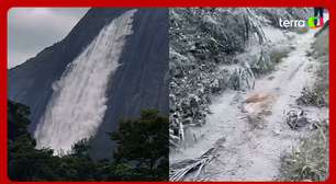 Parte de rocha se solta e cria 'avalanche' gigante no Espírito Santo