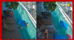 Casal se desespera ao tentar sair de piscina no topo de arranha-céu durante terremoto na Tailândia