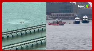 Helicóptero cai no rio Hudson, em Nova York; vídeo mostra o momento da queda