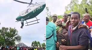 Homem se agarra a helicóptero durante decolagem após ter pedido de dinheiro negado, no Quênia