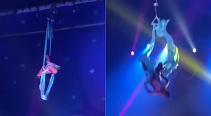 Acrobata de circo cai após cabo se romper em apresentação no CE